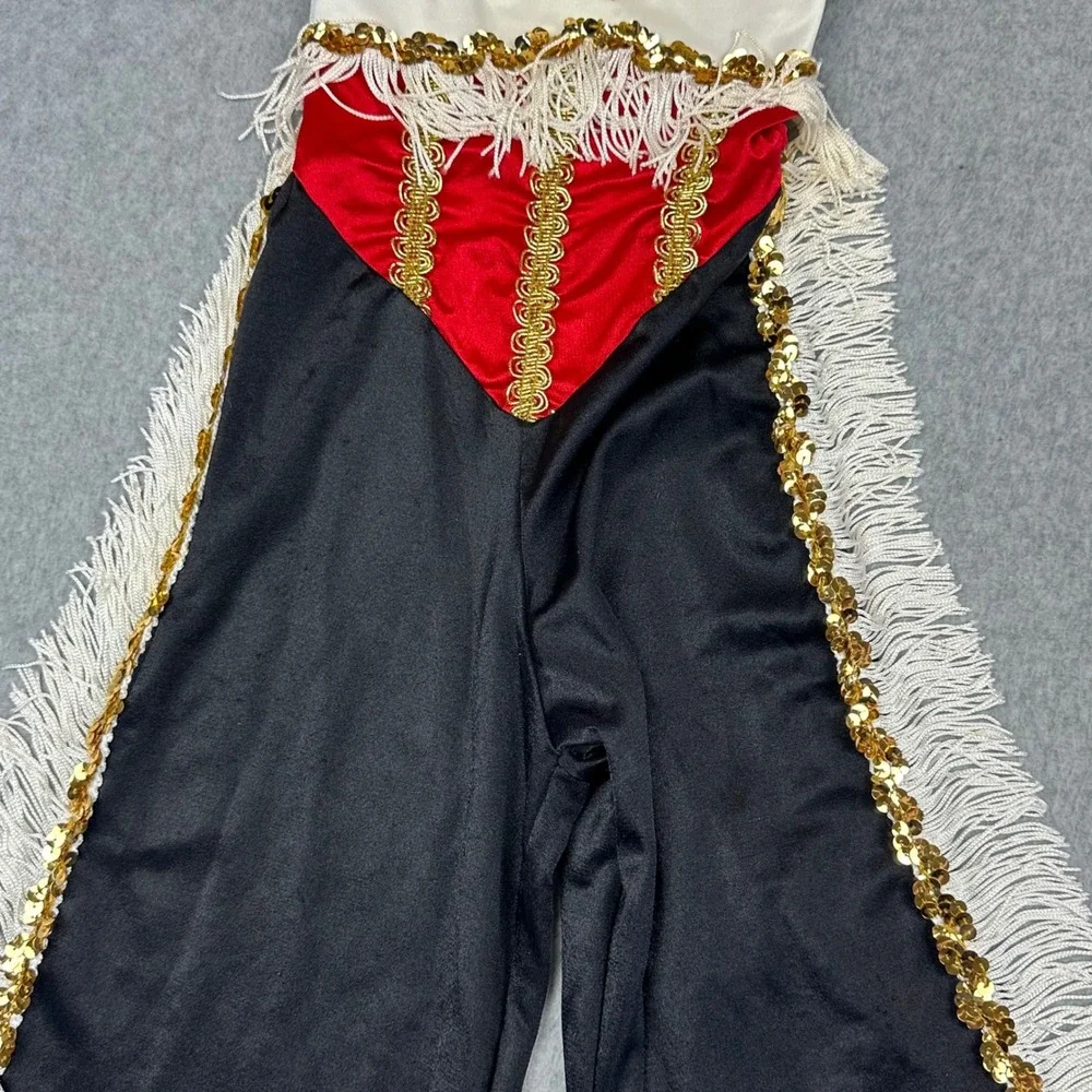 Kids Western Cowgirl Dance Costume Jumpsuit Gold Sequin Fringe Stars Black Red